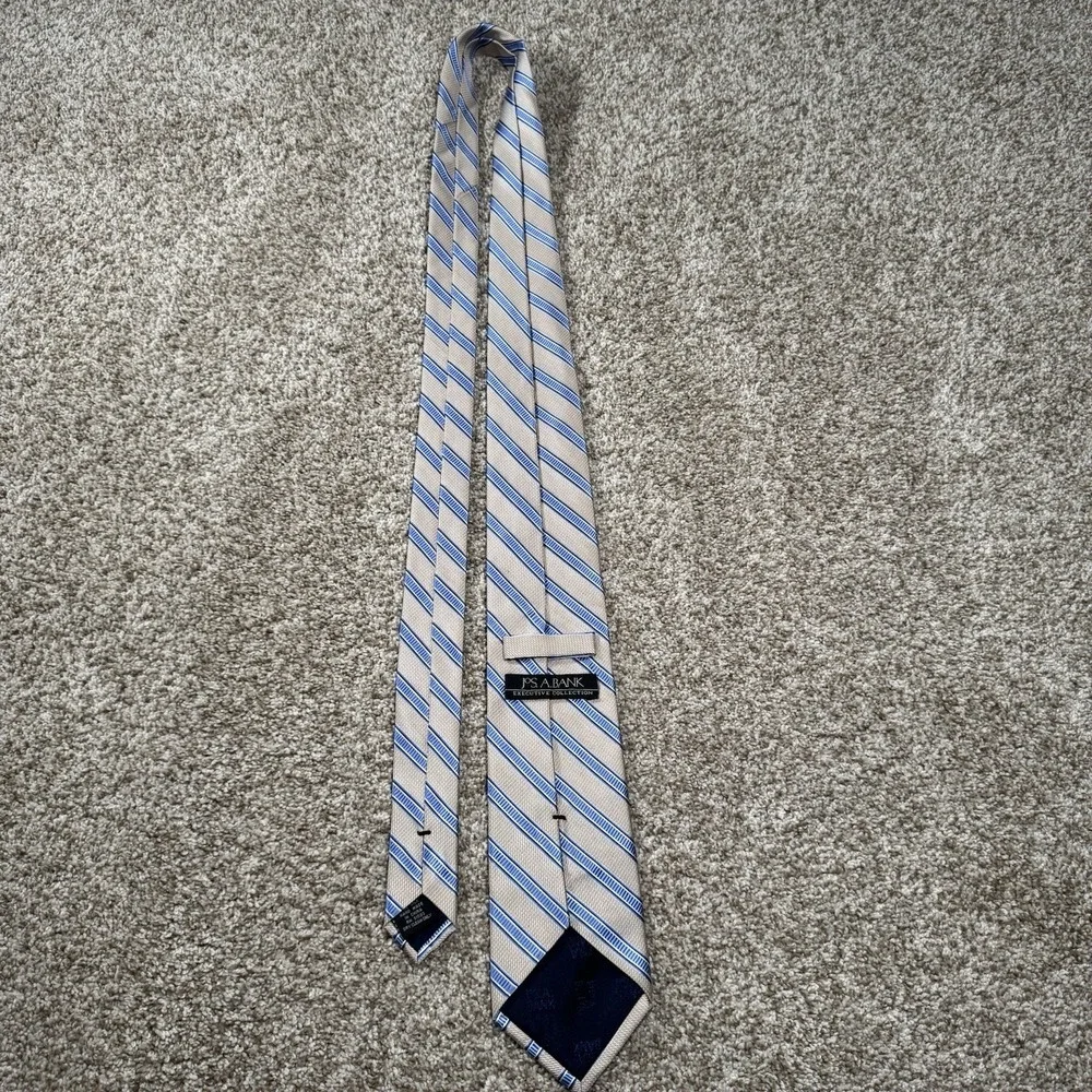 Jos. A. Bank Mens Executive Collection Silk Cream Blue White Stipe Necktie